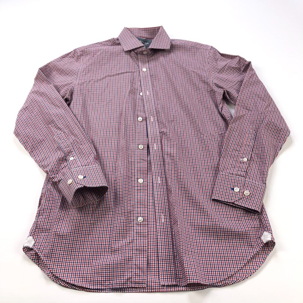Bonobos Wrinkle Free SLIM FIT 15.5/34 Button LS Dress Shirt Gingham Red Blue